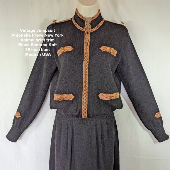 36" bust Jumpsuit Antonella Preve New York, Animal print, Black Santana VTG Knit - Picture 10 of 17